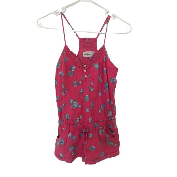ABERCROMBIE KIDS Pink Floral Pattern Romper Girl's Size Medium Summer Outfit wit - Picture 1 of 4
